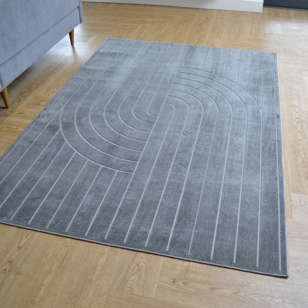 Savoy Zen Garden ZEN247 Carved Geometric Rugs in Charcoal Grey