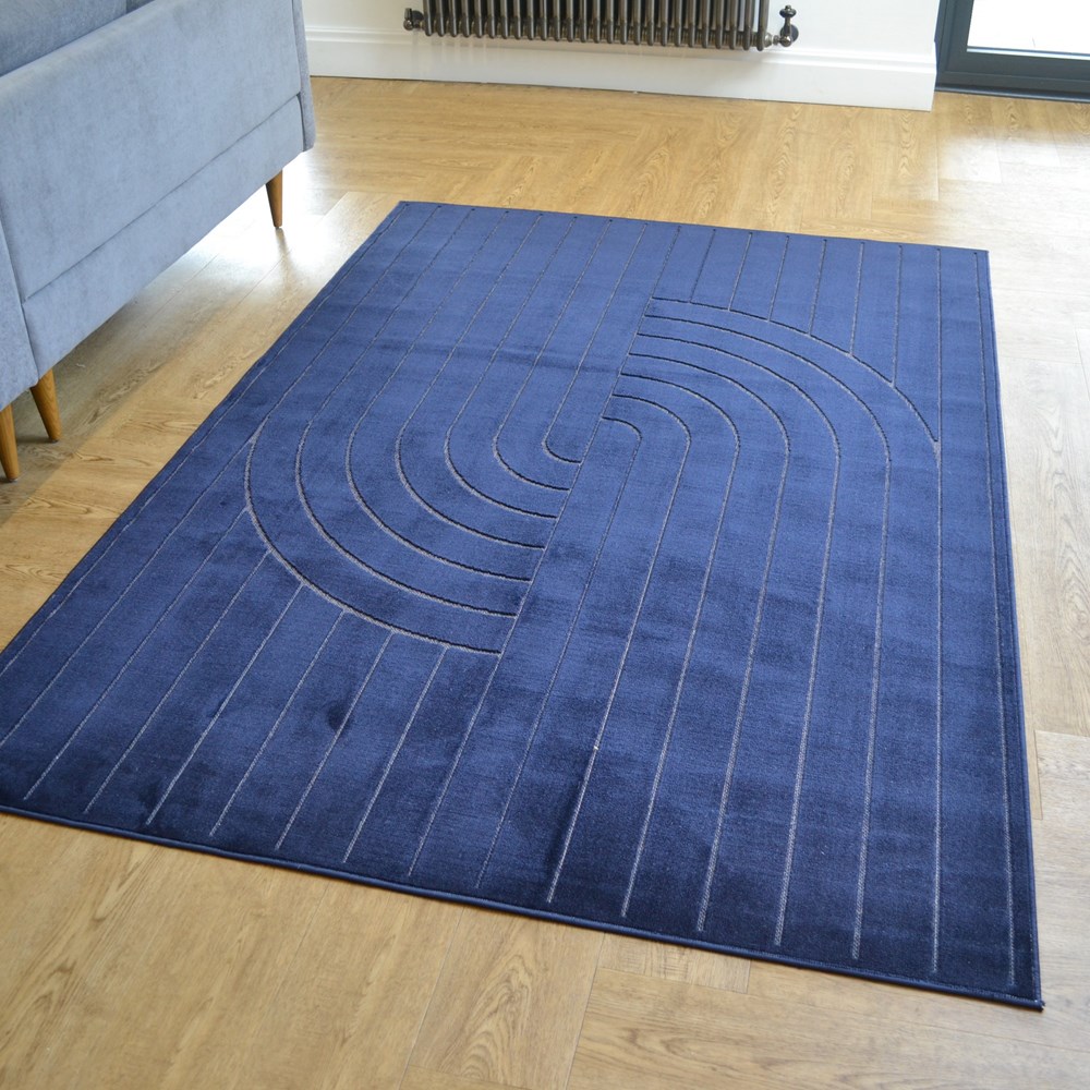 Savoy Zen Garden ZEN247 Carved Geometric Rugs in Navy Blue