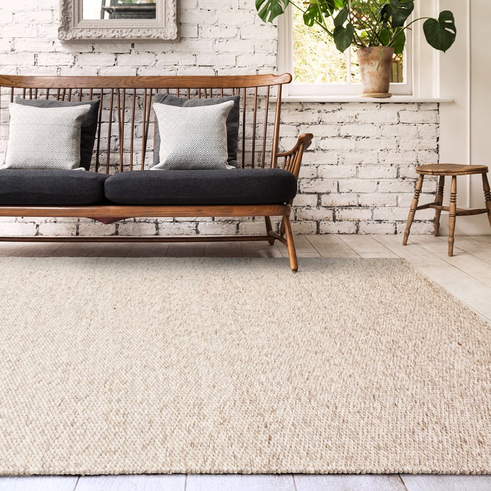 Zander Boho Chunky Wool Plain Rugs in Oyster Natural