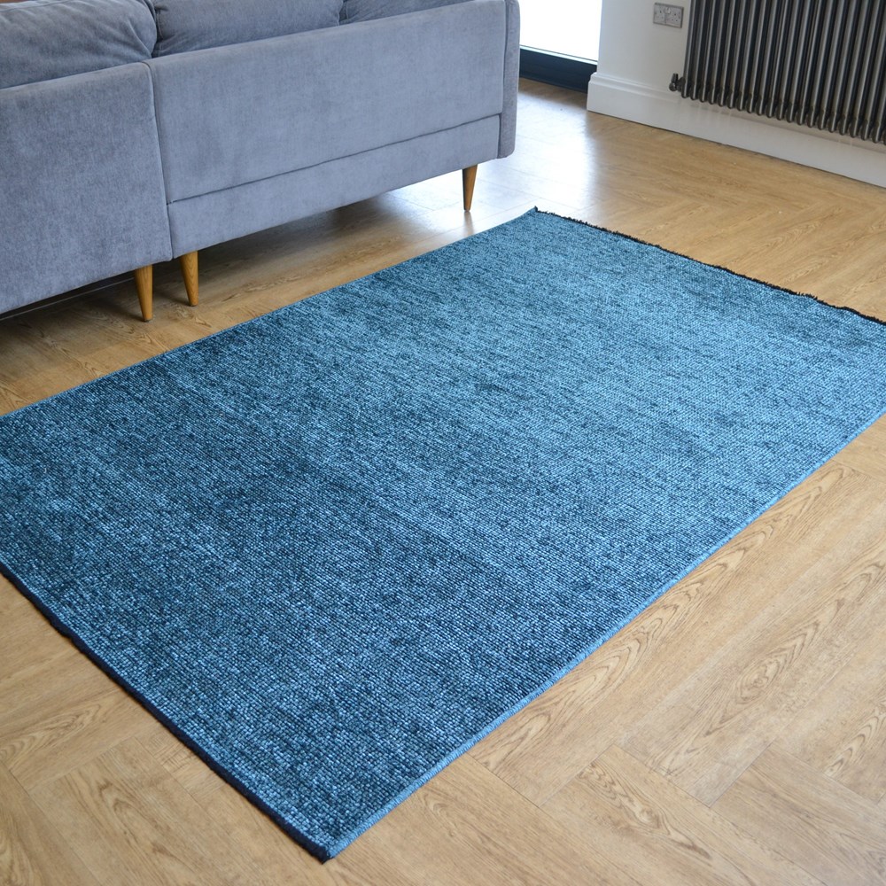 Zenith Jacquard Flatweave Tassel Geometric Rugs in Blue