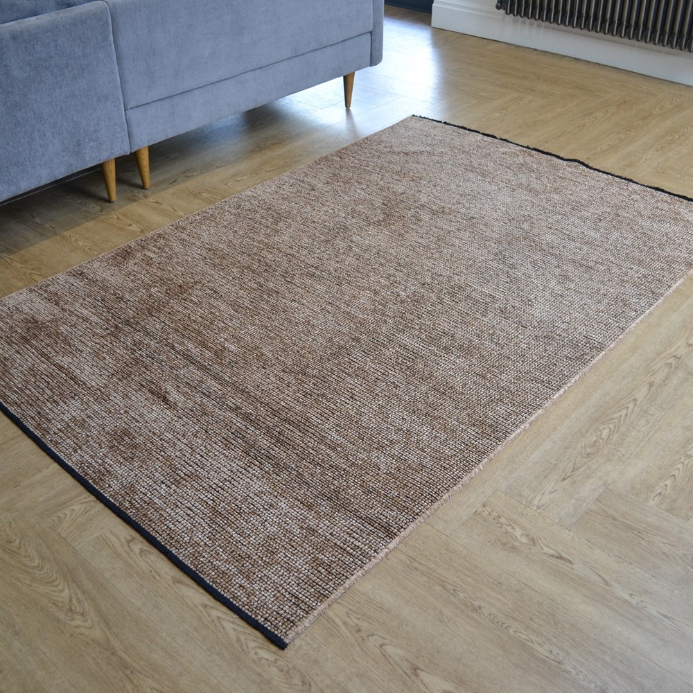 Zenith Jacquard Flatweave Tassel Geometric Rugs in Taupe Brown